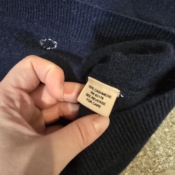 CASHMERE Philosophy Polka Dot Sweater Crew Neck Navy Blue White Small Medium - Picture 9 of 14